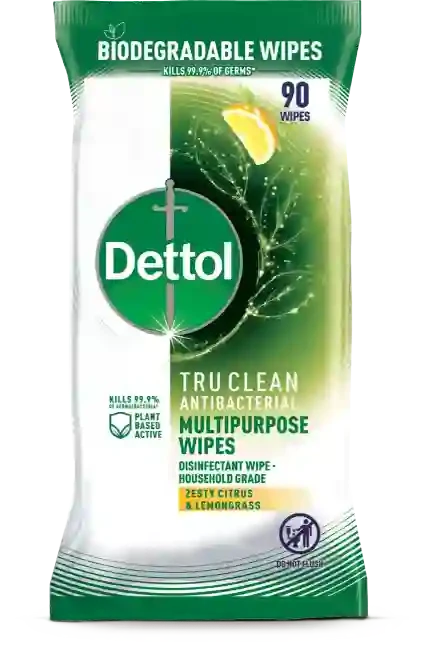 Dettol Tru Clean Antibacterial Multipurpose Cleaning Wipes Zesty Citrus & Lemongrass